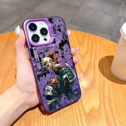 Anime K-Katsuki Bakugo Phone Case For iPhone 16 15 14 13 12 11 Pro Max Black Matte Multicolor Laser Metallic Aurora Cover