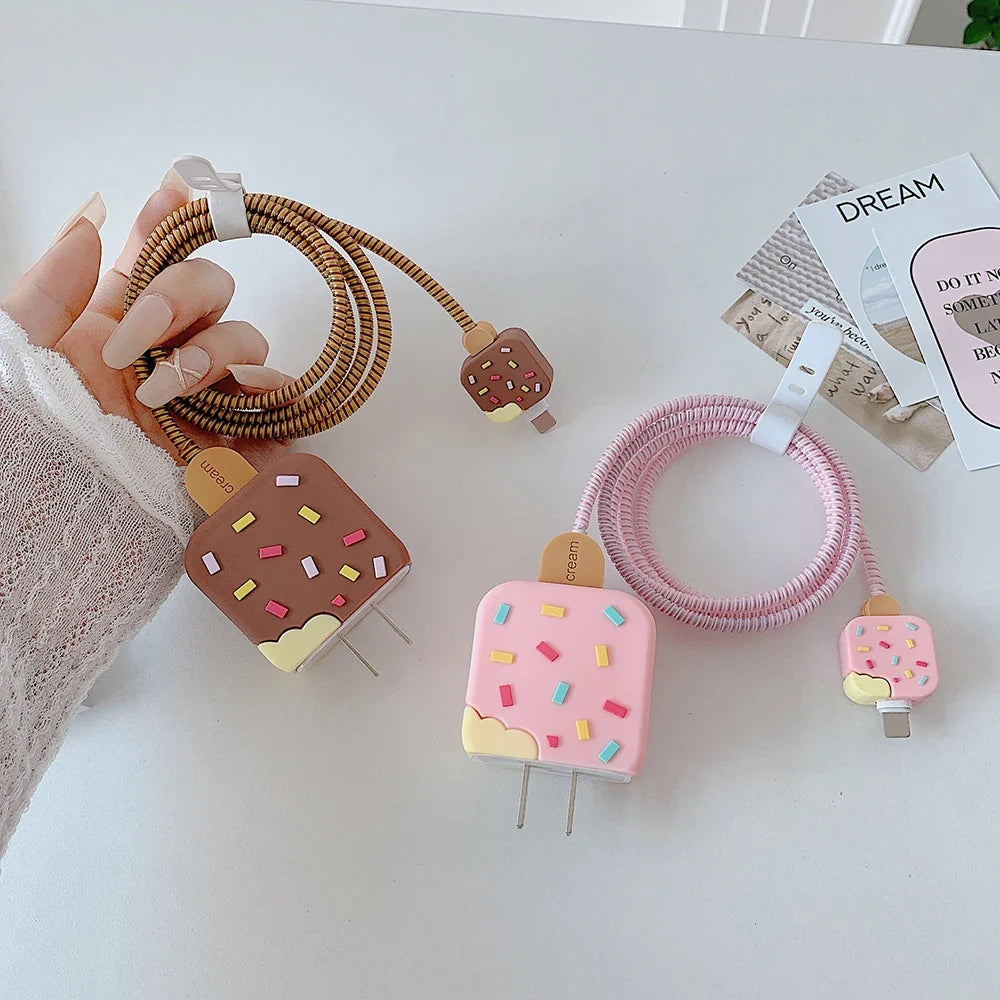 Flowers Protector Case For iPhone 16 15 14 13 12 11 Pro Max 18W/20W TPU Cable Organiser Bite Cord USB Cable Charging Head Winder