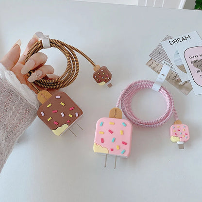Flowers Protector Case For iPhone 16 15 14 13 12 11 Pro Max 18W/20W TPU Cable Organiser Bite Cord USB Cable Charging Head Winder