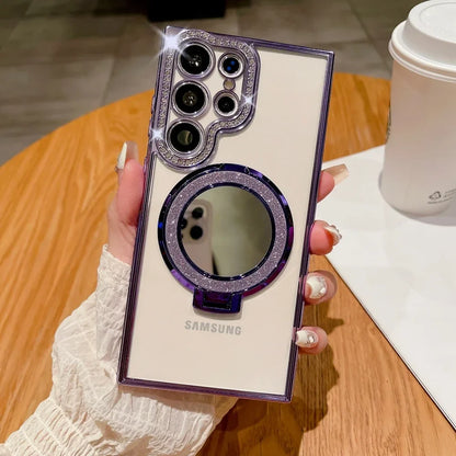 For Samsung S24 S25 Ultra Mirror Magsafe Case for Samsung Galaxy S23 S22 Ultra Plus A16 A06 A55 A54 Luxury Diamond Plating Cover