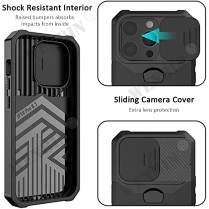 Case For iPhone 16 15 14 13 12 Pro Max Plus 8 7 Plus Mini SE Heavy Duty Protection With Sliding Camera Cover And Card Clip Cover