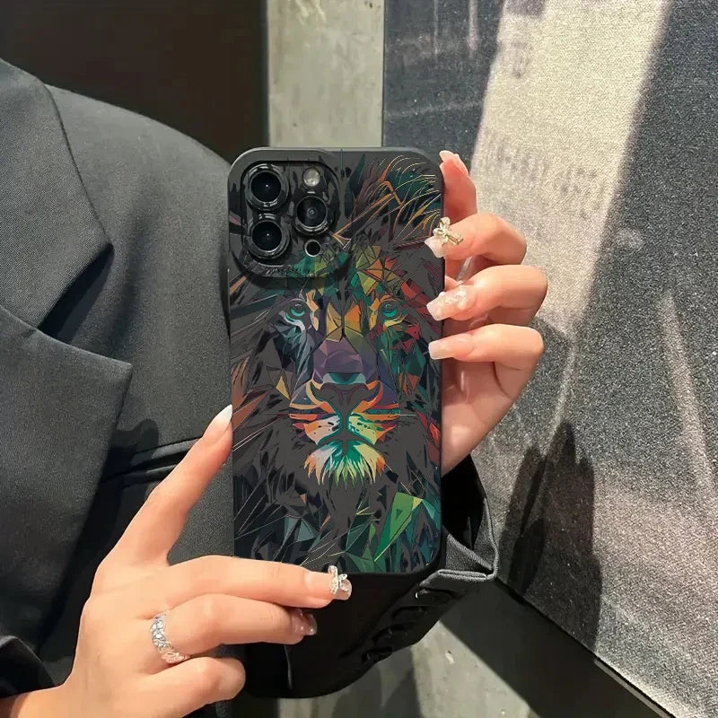 Colorful Lion Pattern Phone Case For iPhone 16 15 Cases iPhone 14 13 12 11 Pro Max XS X XR 7 8 14 Plus Shockproof Silicone Cover