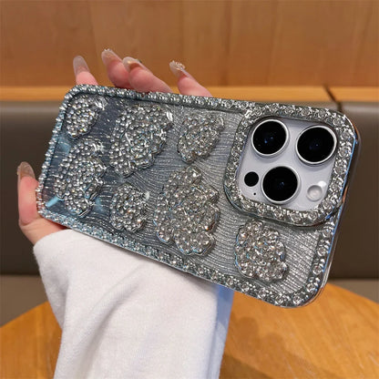 Fashion 3D Diamond Rose Phone Case for iPhone 16 15 14 13 11 12 Pro Max 16 Plus Bling Shiny Gradient Shockproof TPU Soft Cover