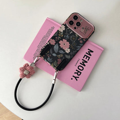 Ins Korean Camellia phone case suitable for iPhone 17 17Promax 16 15 14 13 Promax shock-absorbing strap hanging rope phone case