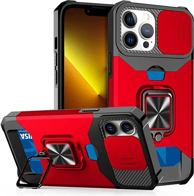 Case For iPhone 16 15 14 13 12 Pro Max Plus 8 7 Plus Mini SE Heavy Duty Protection With Sliding Camera Cover And Card Clip Cover