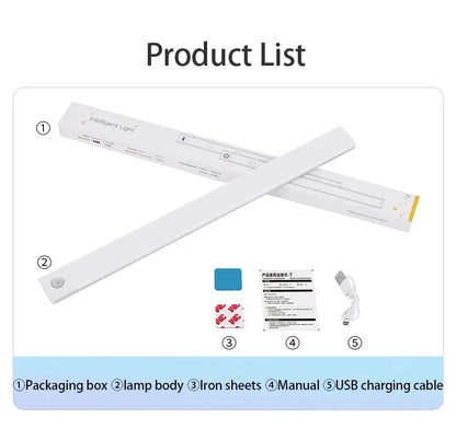 LED Bar Light Motion Sensor USB Rechargeable Led Cabinet Lights for Kitchen Wardrobe Cabinet Lighting 30cm/40cm/50cm Night Light