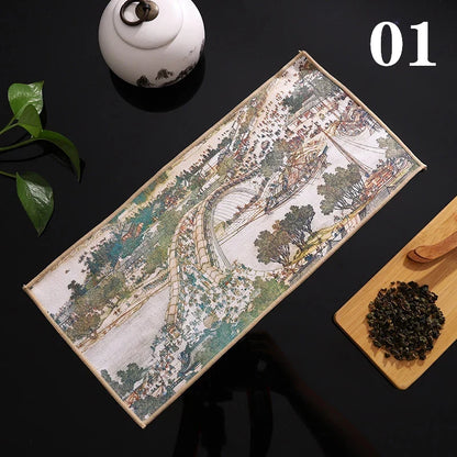 1pc Chinese Painted Thick Tea Towel Super Absorbent Table Mats Suede Professional Rag Tea Mat Napkin High-end Tea Accessories