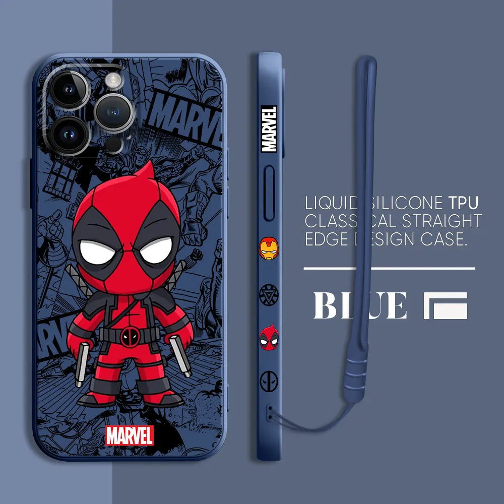 Cartoon Marvel Ironman Deadpool Case for iPhone 12 11 15 Plus X 7 8 13 Mini XR 14 Pro Max SE XS Soft Luxury Cover