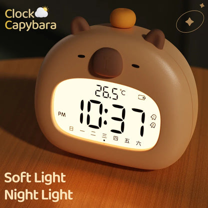 LED Capybara Night Light Cute Capybara Alarm Clock USB Rechargeable Timer Desktop Decoration Alarm Clock Ornaments Children Gift