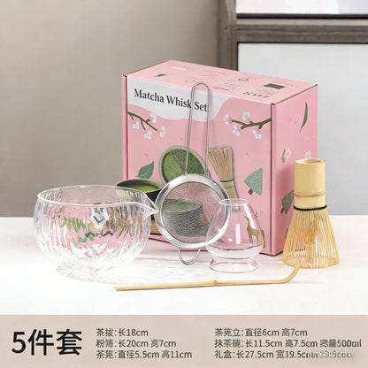 1/4/7Pcs glass Matcha Whisk Set for Beginners Elegant Bamboo Wood Japanese Matcha Tea Making Kit with Whisk Holder Scoop Sifter