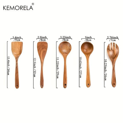 5PCS Thailand Teak Cooking Spoon Natural Wooden Kitchen Tableware Tool Ladle Turner Rice Colander Soup Skimmer Scoop Utensils