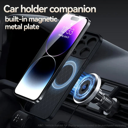 For iPhone15 Pro Max Luxury Leather Cover For iPhone 14 13 12 11 Plus Car Holder Case Magnetic Silicone Shockproof