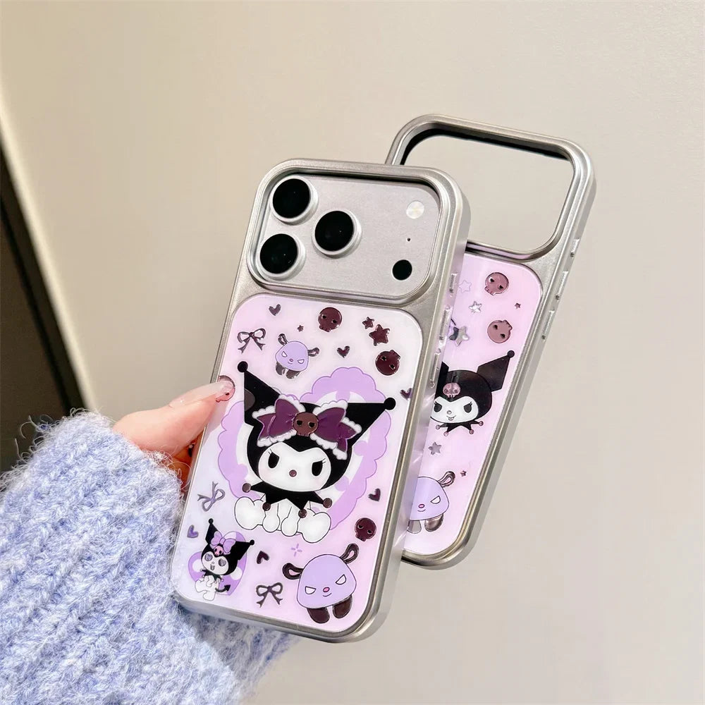 Cute Kuromi Electroplated Phone case for iPhone 17 Pro 14 16 15 Pro Max Fundas Cartoon Cases 16 Max Shockproof Protective Cover