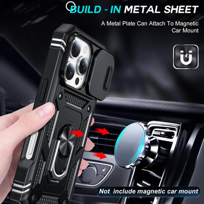 Case For iPhone 16 15 14 13 12 11 Pro XS Max XR Plus Camera Slide Military Grade Armor Protection 360 Degree Rotate Armor Cover