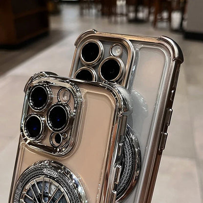 Luxury Plating  Airbag Shockproof Case For iPhone 16 Pro Max 11 12 13 14 15 Pro Max For Magsafe Rotating Gyro Stand Phone Cover