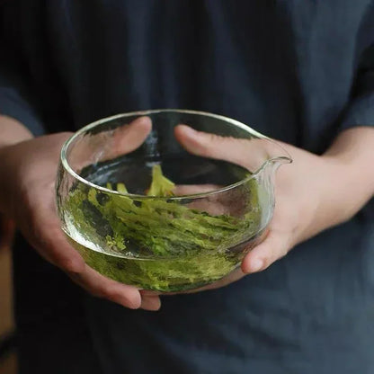 1-3 Textured Glass Matcha Bowl With Pouring Spout - Handmade Japanese Style Green Tea Ceremony Chawan 400ml  Tea Set Accessories