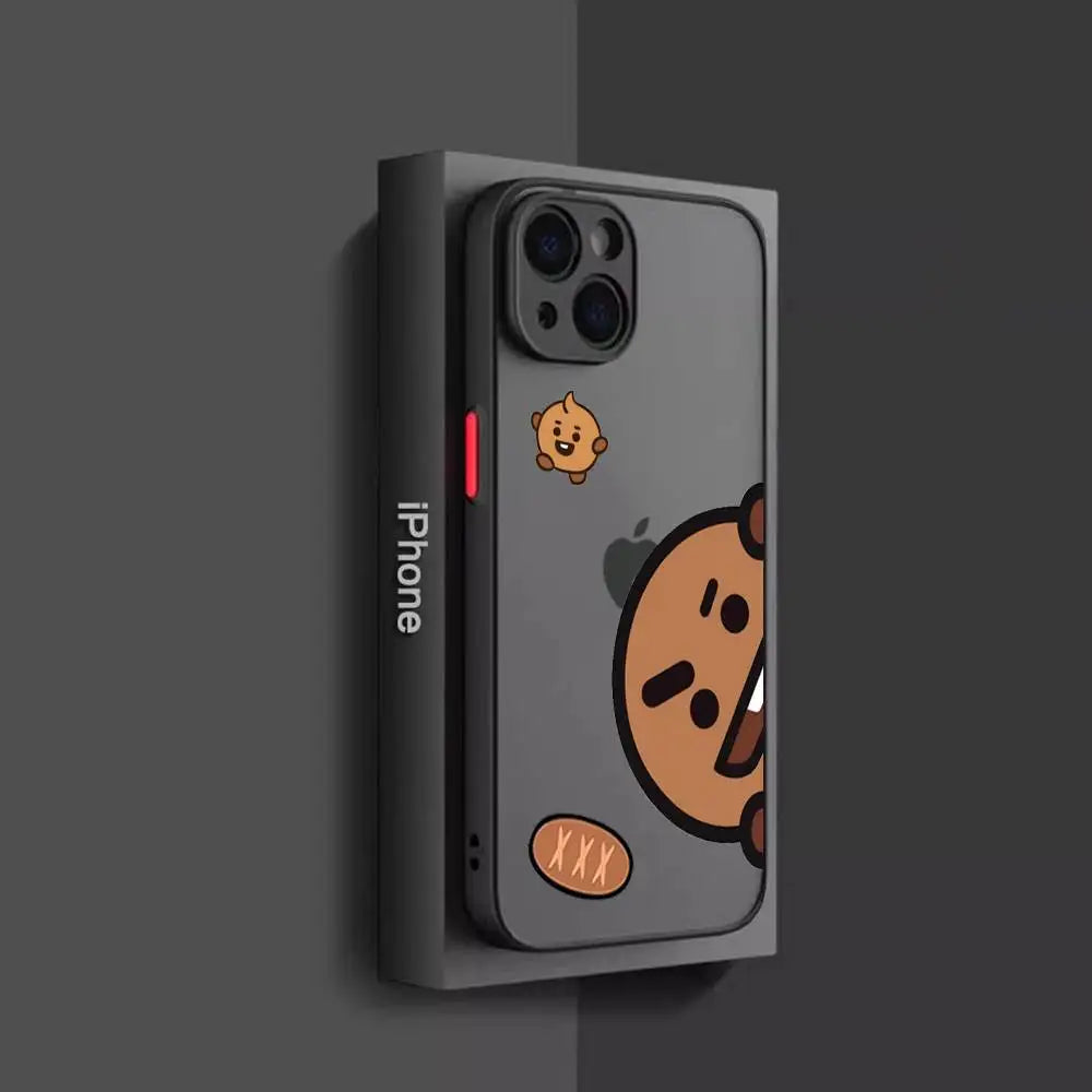 Cartoon Phone Case For-B-BT21s- Phone Case for iPhone 14 11 12 13 Mini Pro Max 8 7 Plus X XR XS MAX Translucent Matte Cover