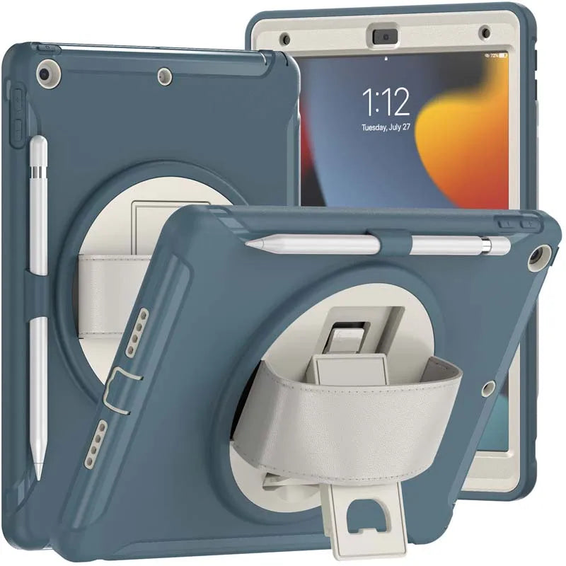 360 Degree Rotate Stand Case For iPad 9 8 7 7th 8th 9th Generation 10.2 inch Drop Resistance Cover with Pencil Holder Hand Strap