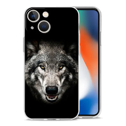 Luxury Transparent Phone Case For iPhone 15 14 13 12 11 Pro Max XS X XR 7 8 Plus Clear Cover Black Cheetah Tiger Lion Animals