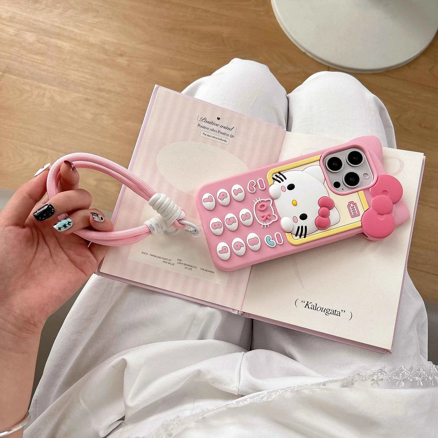Cute 3D Telephone Hello Kitty Phone Case for iPhone 17 16 15 14 13 Pro Max Plus 17 Pro Cartoon Soft Silicone Cover with Lanyard