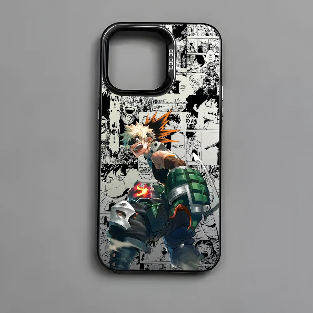 Anime K-Katsuki Bakugo Phone Case For iPhone 16 15 14 13 12 11 Pro Max Black Matte Multicolor Laser Metallic Aurora Cover