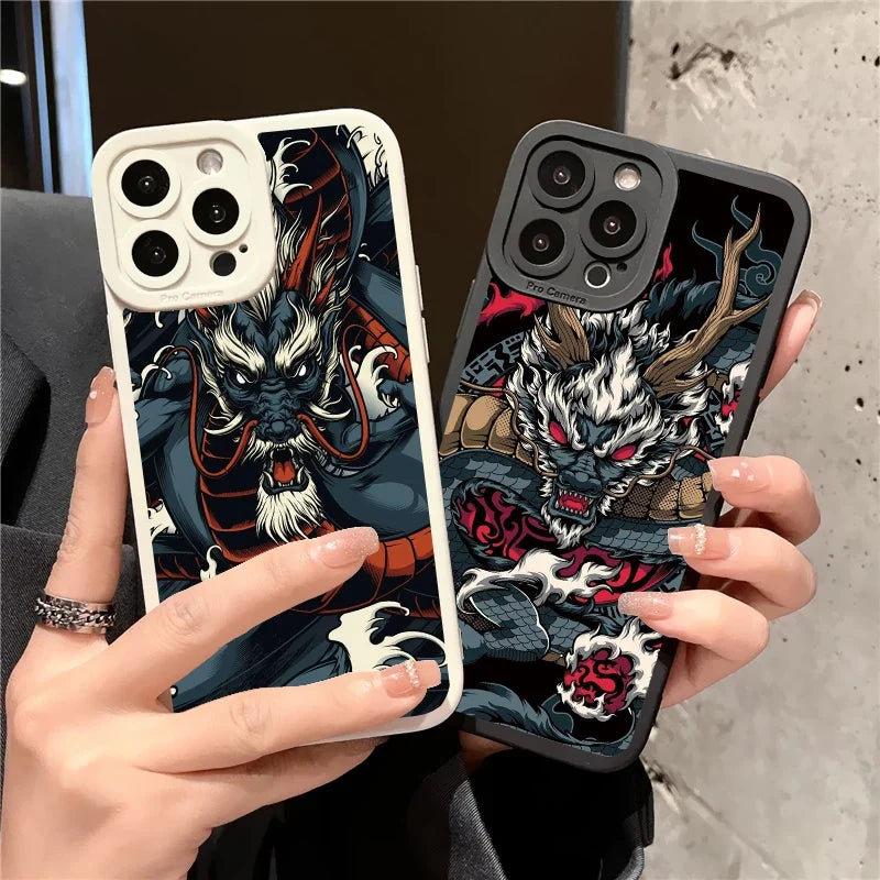Fashion Chinese Vintage Dragon Phone Case For iPhone 13 12 11 14 Pro Max 14 Plus 7 8 Plus SE2020 XS XR X Soft Silicon Back Cover