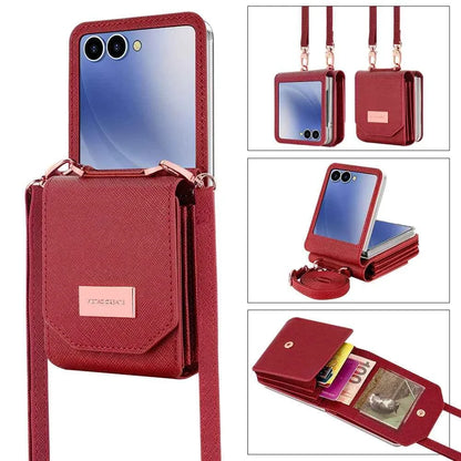 VIETAO Girls' PU Leather Z Flip 7 Card Wallet Phone Case With Crossbody Strap Compatible With Galaxy Z Flip 7 Flip6 Flip5 z4 z3
