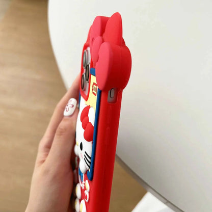 Cute 3D Telephone Hello Kitty Phone Case for iPhone 17 16 15 14 13 Pro Max Plus 17 Pro Cartoon Soft Silicone Cover with Lanyard