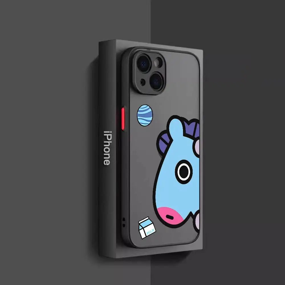 Cartoon Phone Case For-B-BT21s- Phone Case for iPhone 14 11 12 13 Mini Pro Max 8 7 Plus X XR XS MAX Translucent Matte Cover