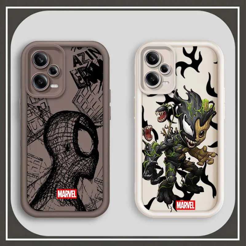 Marvel Groot Spider-Man Art For Xiaomi Redmi Note 14 13 13R 12 12R 11 11E 11T 11S Pro Plus 4G 5G Eye Ladder Soft Phone Case