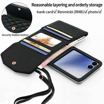 VIETAO Luxury Soft PU Leather Wallet Phone Case for Galaxy Z Flip 7/6/5/4/3 with Crossbody Strap - Durable Protective Cover