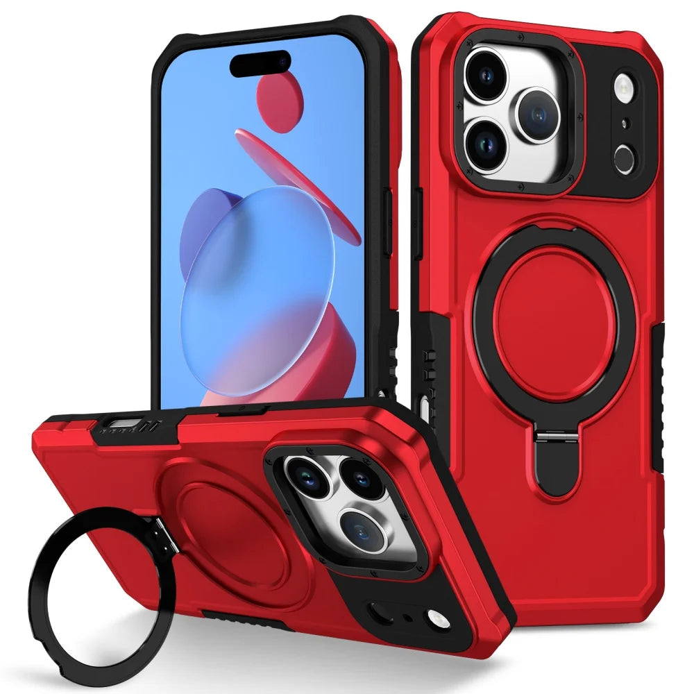 Luxury Armor For Magsafe Magnetic Stand Holder Phone Case For iPhone 17 Pro Max 17 Air Ring Bracket Shockproof Bumper Cover