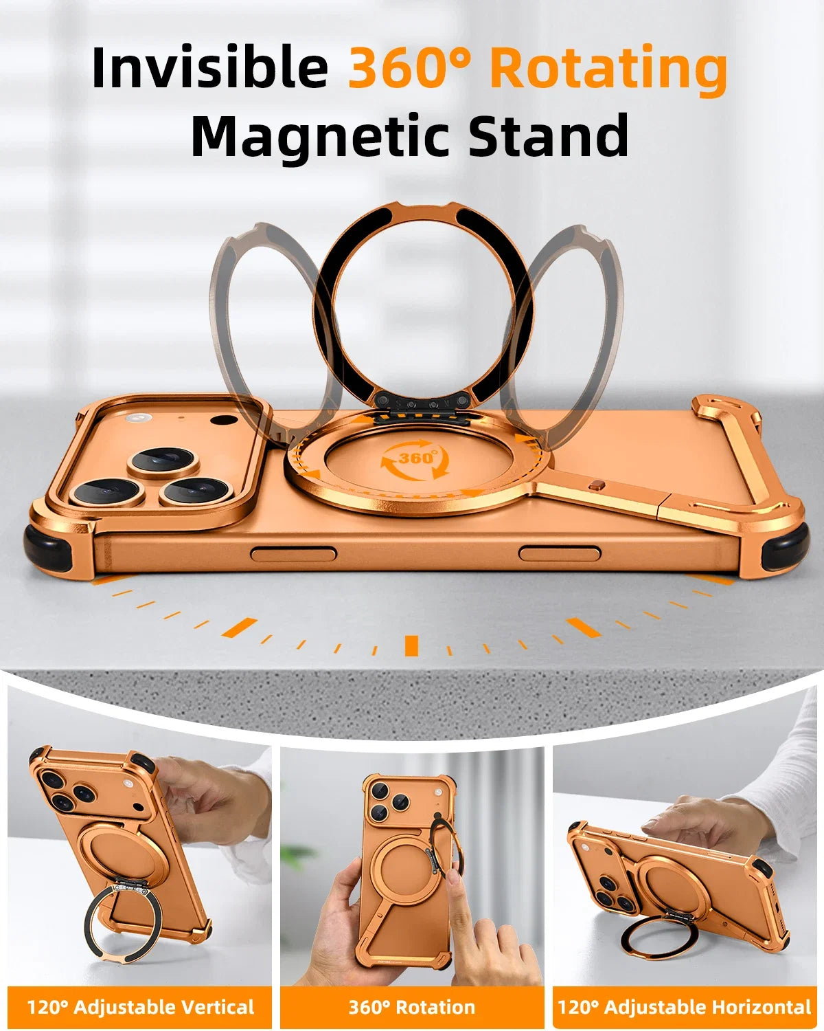 Oatsbasf Phone Case for iPhone 17 Pro/Pro Max/17/Air with 360° Rotatable Stand Metal Frameless Magsafe Protective Shockproof