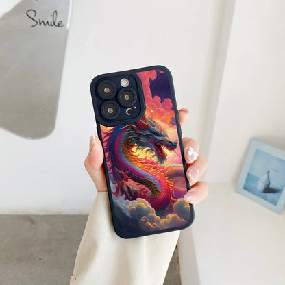 Fashion Chinese Vintage Dragon Phone Case For iPhone 13 12 11 14 Pro Max 14 Plus 7 8 Plus SE2020 XS XR X Soft Silicon Back Cover