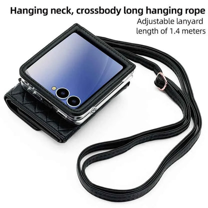 VIETAO Luxury Soft PU Leather Wallet Phone Case for Galaxy Z Flip 7/6/5/4/3 with Crossbody Strap - Durable Protective Cover