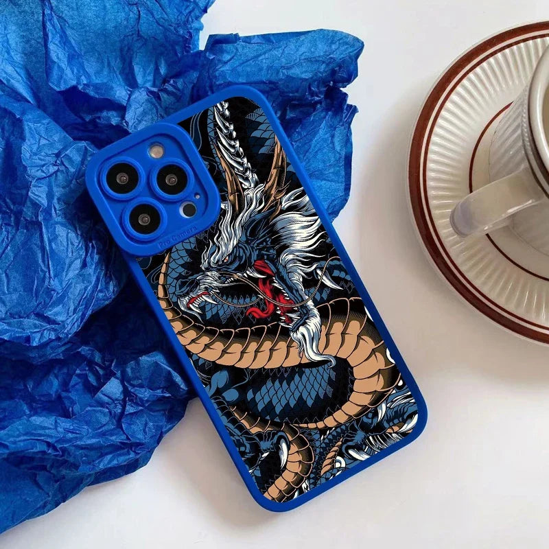 Fashion Chinese Vintage Dragon Phone Case For iPhone 13 12 11 14 Pro Max 14 Plus 7 8 Plus SE2020 XS XR X Soft Silicon Back Cover