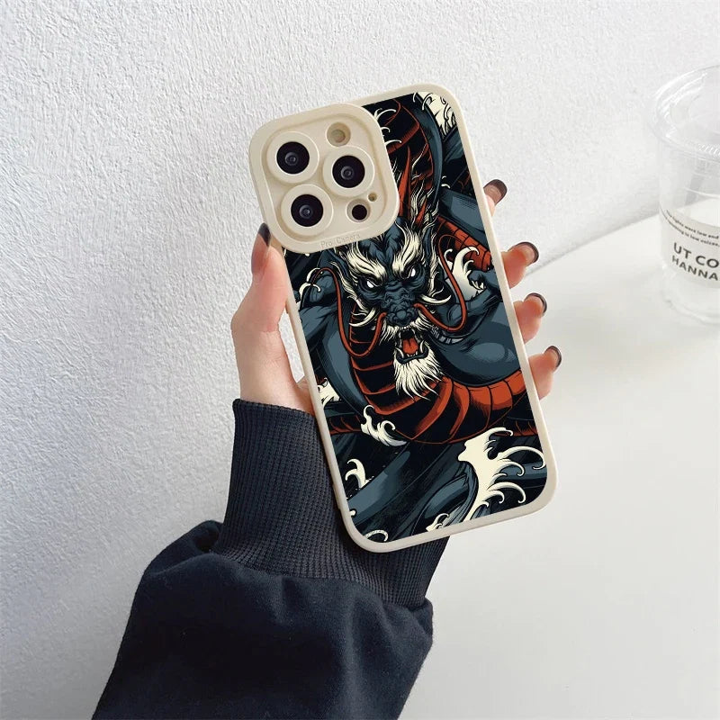 Fashion Chinese Vintage Dragon Phone Case For iPhone 13 12 11 14 Pro Max 14 Plus 7 8 Plus SE2020 XS XR X Soft Silicon Back Cover