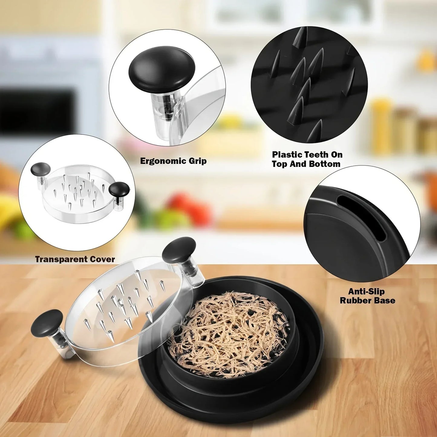 Upgraded Chicken Shredder with Transparent Cover: Large Anti-Slip Rotating Tool for Chopping Chicken, Beef, Cabbage,Vegetables