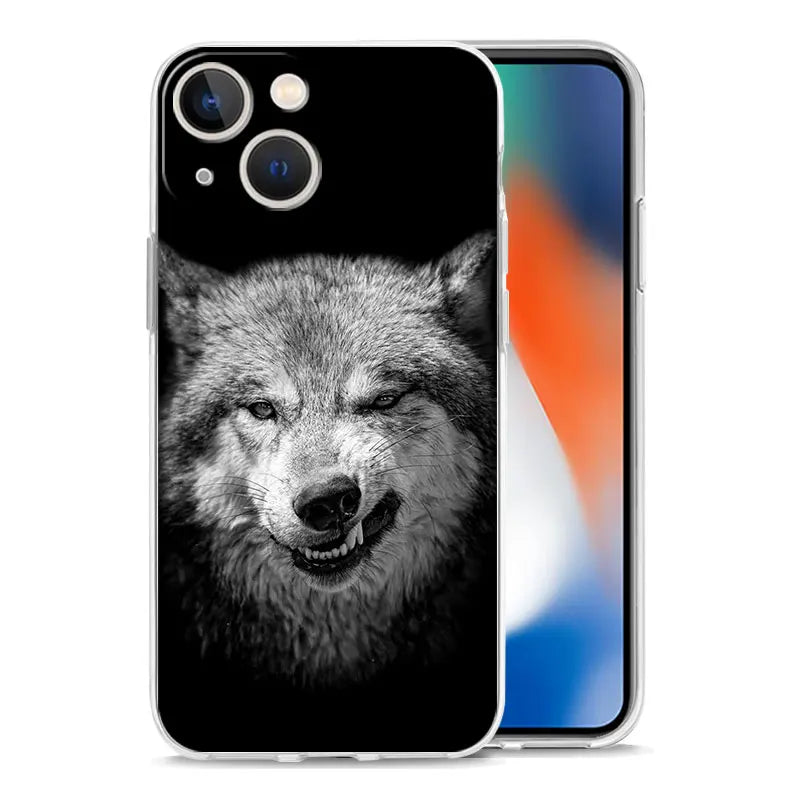 Luxury Transparent Phone Case For iPhone 15 14 13 12 11 Pro Max XS X XR 7 8 Plus Clear Cover Black Cheetah Tiger Lion Animals
