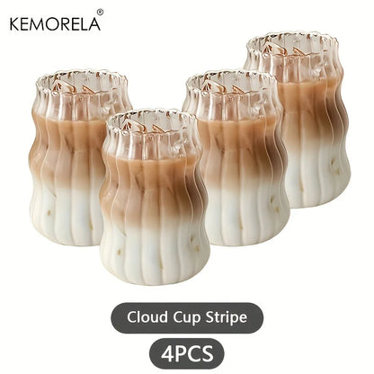 2/4/6PCS INS Glass Cup Heat-resistant Tumbler Drinkware Transparent Tea Juice Milk Coffee Mug Home Water Glasses Stripe Beer Mug
