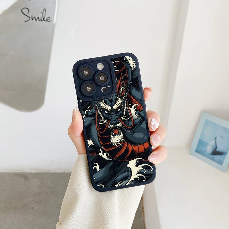 Fashion Chinese Vintage Dragon Phone Case For iPhone 13 12 11 14 Pro Max 14 Plus 7 8 Plus SE2020 XS XR X Soft Silicon Back Cover