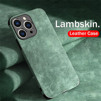 Luxury Shockproof Matte Lambskin Leather Case for iPhone 16 15 14 13 12 11 Pro X XR XS Max 7 8 Plus Soft Fabric Vintage Cover