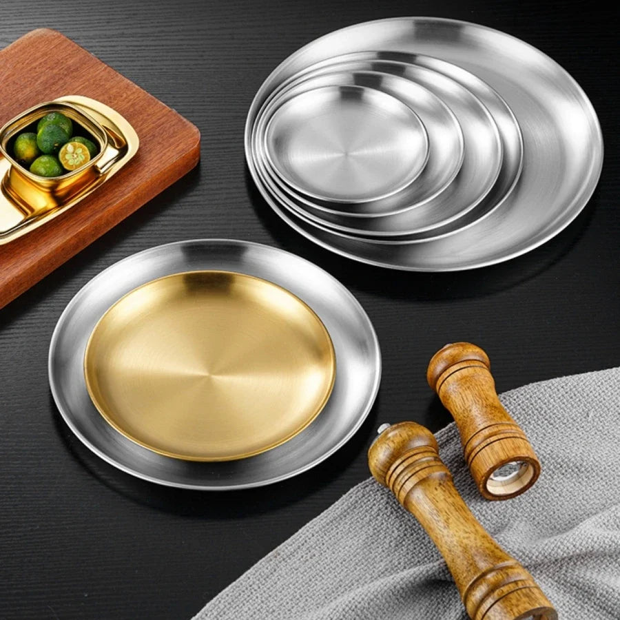 Plate tray, dining tray, steak plate, barbecue plate, Korean stainless steel circular barbecue plate