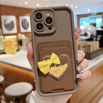 Lovely 3D Love Heart Card Bag Holder Phone Case For iPhone 15 14 13 12 11 16 Pro Max XR XS 7 8 Plus Shockproof Candy Soft Cover