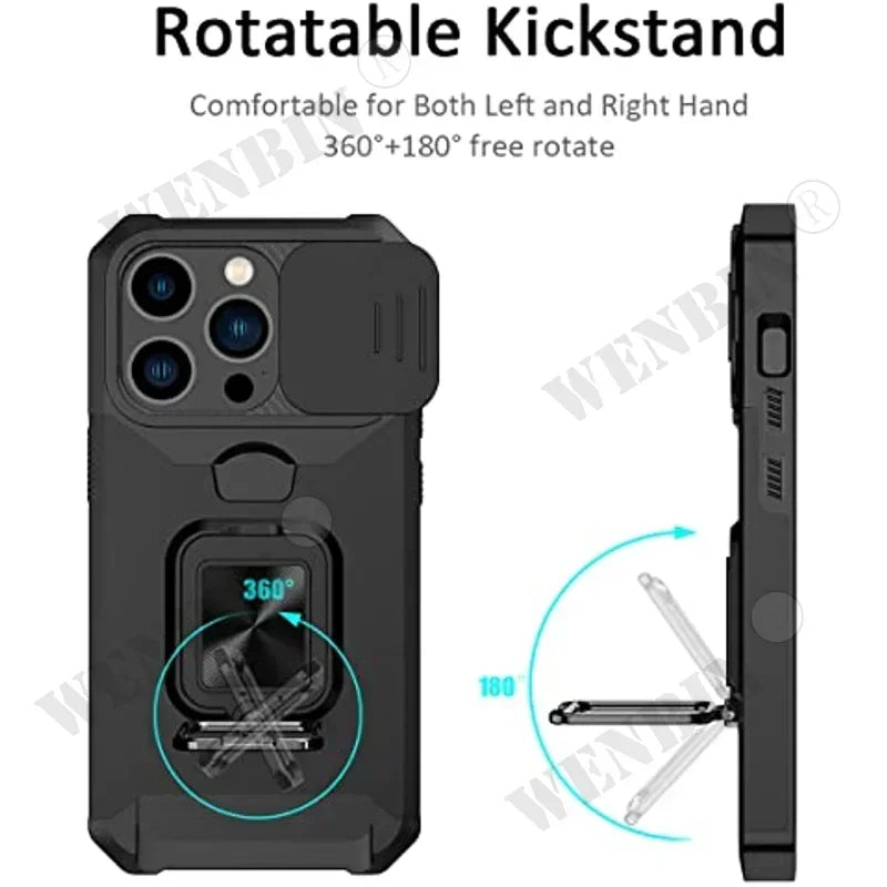 Case For iPhone 16 15 14 13 12 Pro Max Plus 8 7 Plus Mini SE Heavy Duty Protection With Sliding Camera Cover And Card Clip Cover