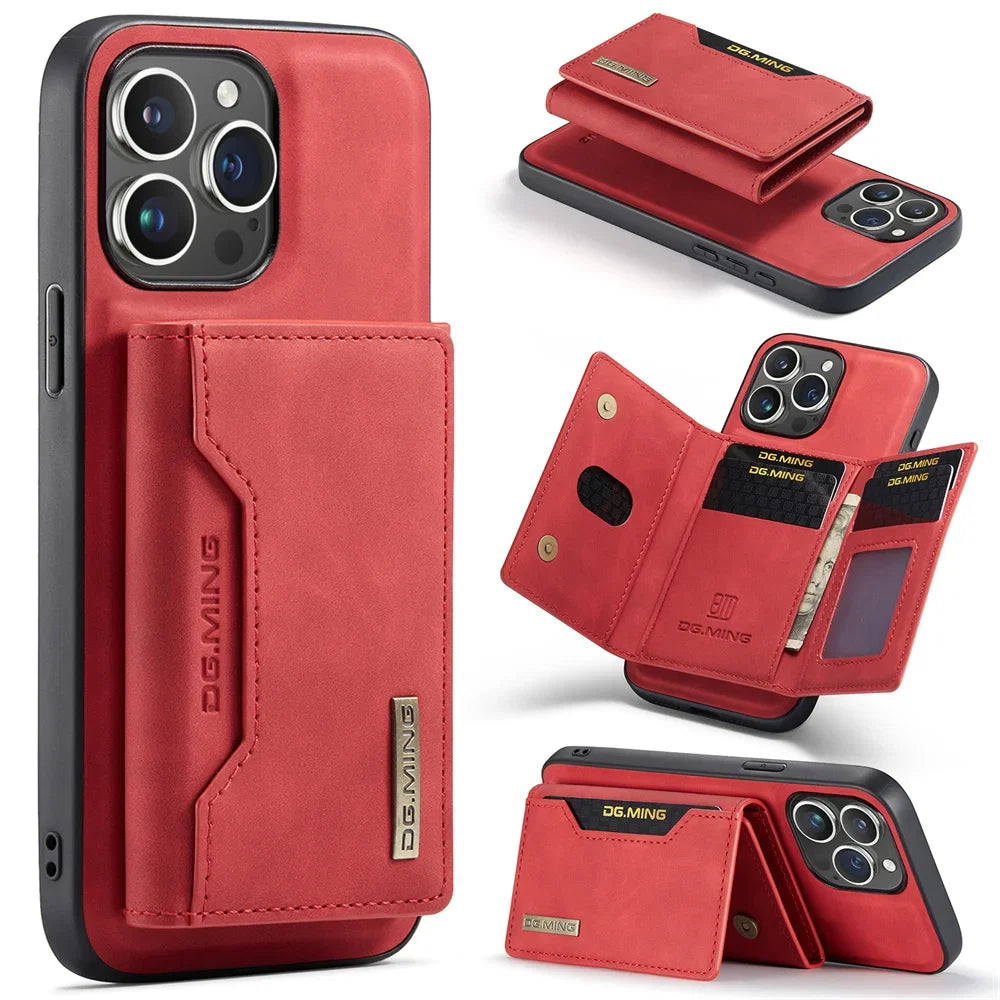 2 In 1 Case For iPhone 16 15 14 13 12 11 Pro Max Plus XS Max XR 8 Plus SE 2022 Wallet Magnetic Leather Card Holder Pocket Cover
