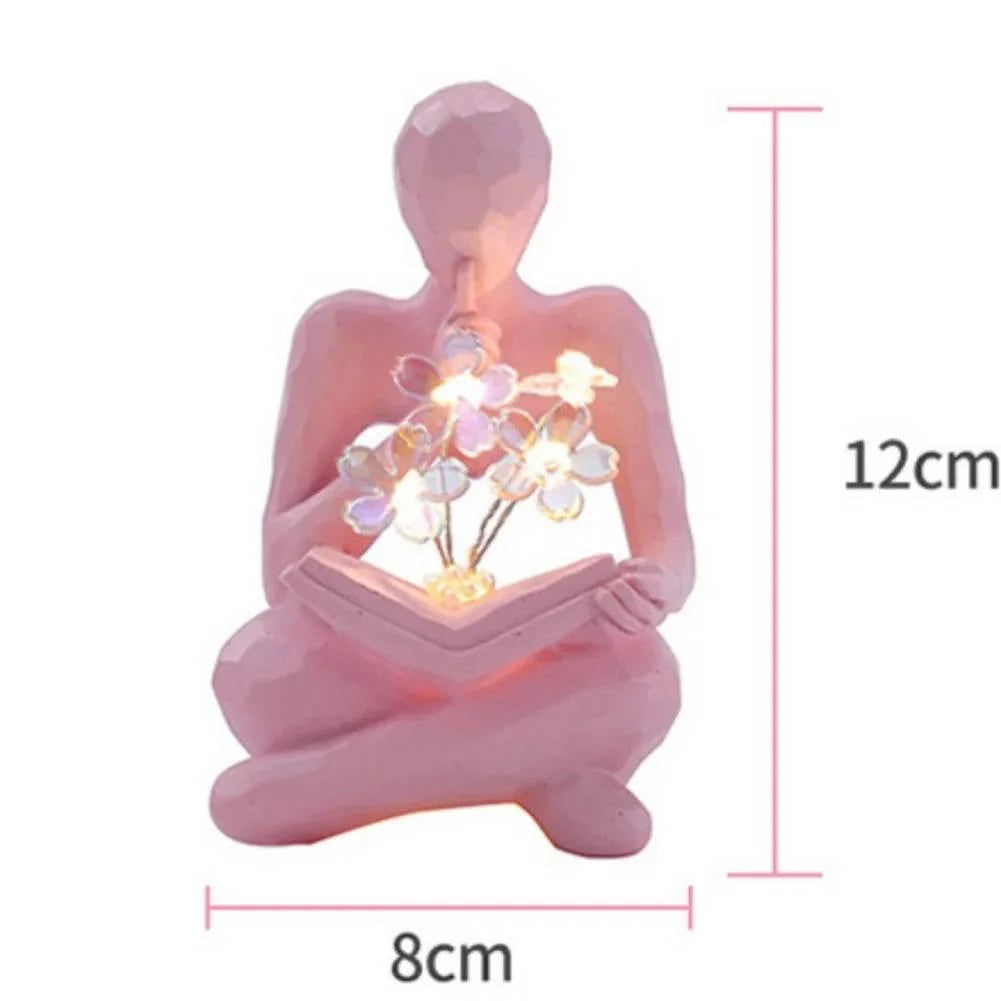 Desktop Thinker Sculpture Ornament Abstract Figure Tulip Book Lamp