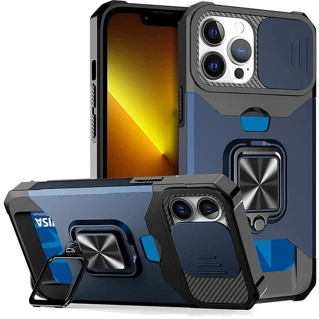Case For iPhone 16 15 14 13 12 Pro Max Plus 8 7 Plus Mini SE Heavy Duty Protection With Sliding Camera Cover And Card Clip Cover