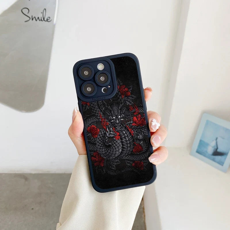 Fashion Chinese Vintage Dragon Phone Case For iPhone 13 12 11 14 Pro Max 14 Plus 7 8 Plus SE2020 XS XR X Soft Silicon Back Cover