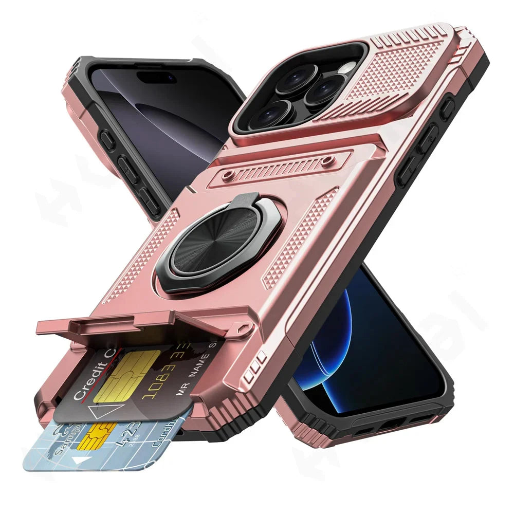 Case For iPhone 16 15 14 13 12 11 Pro Max XS XR 8 7 Plus Magnetic Rotated Ring Kickstand Heavy Duty Drop Protection Wallet Cover
